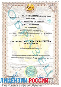 Образец сертификата соответствия аудитора №ST.RU.EXP.00014299-1 Таганрог Сертификат ISO 14001